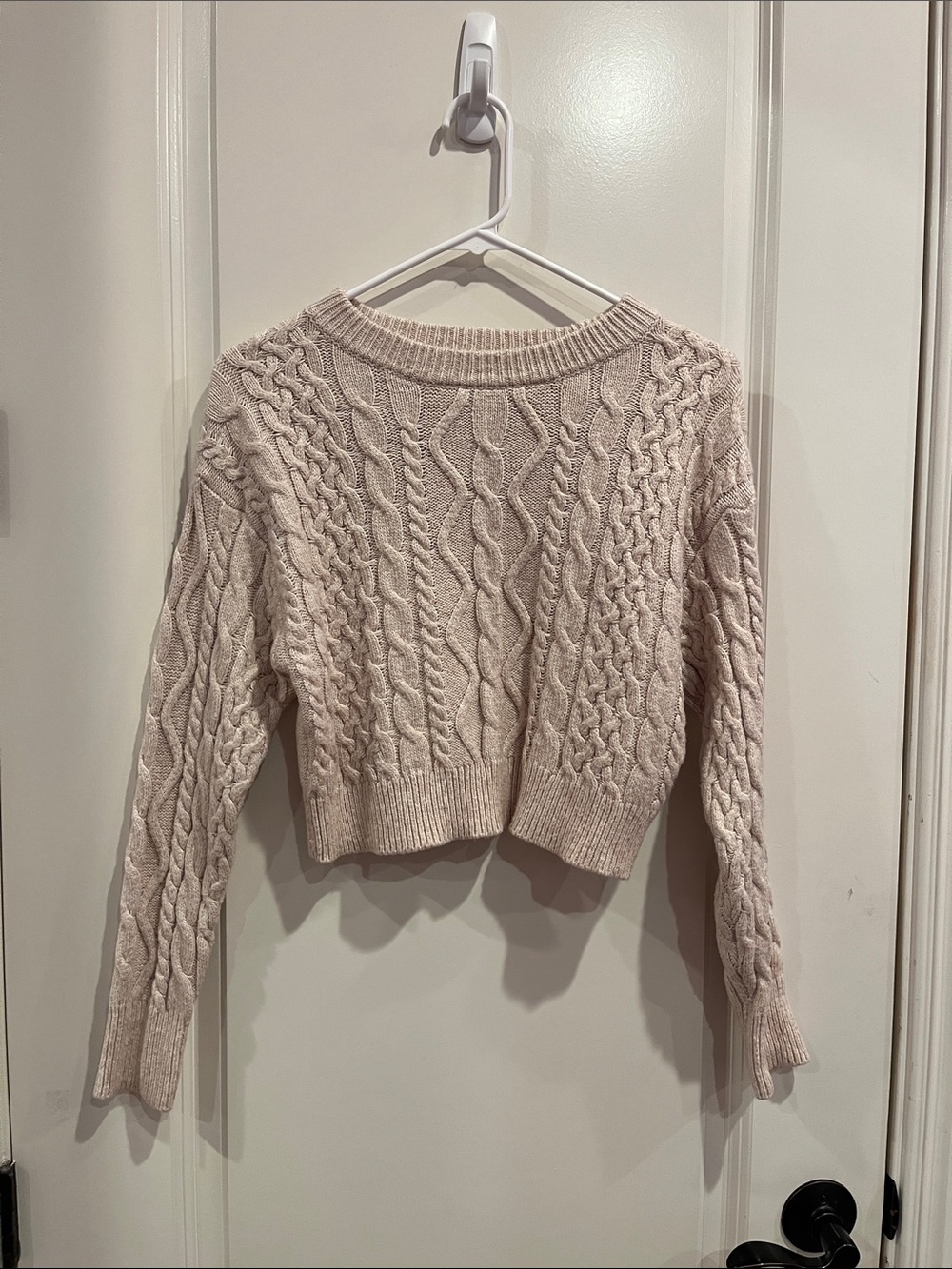 Cropped Cable Knit Sweater - SugarMoon Light Beige